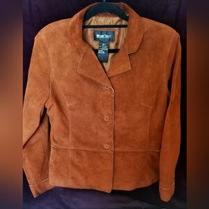 Suede Brandon Thomas Tan Blazer With Button Closure.